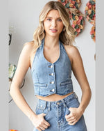 Denim Halter Vest-Vests-Veveret-Light Wash-Small-taninitrio