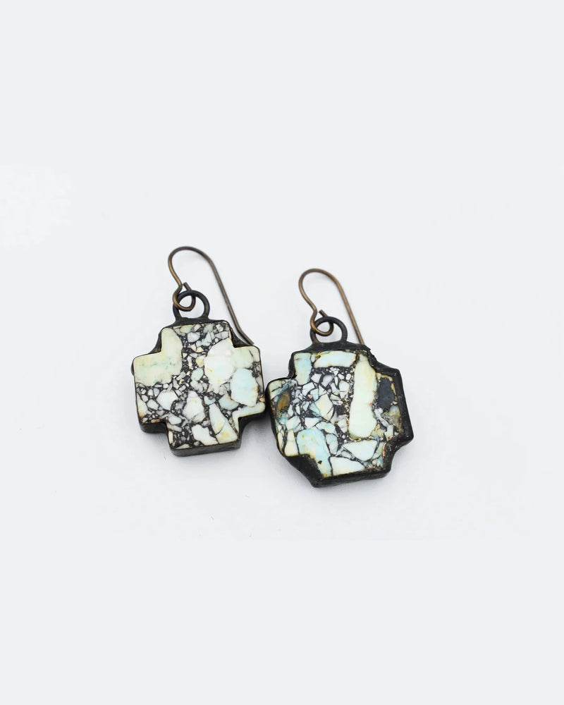 Soldered Turquoise Cross Earrings-Earrings-Jennifer Ponson-taninitrio