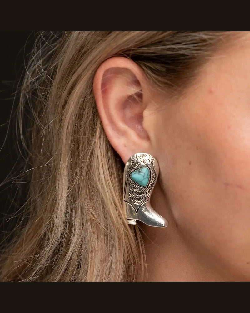 Silver Boot Earrings-Earrings-West & Co-Turquoise-taninitrio