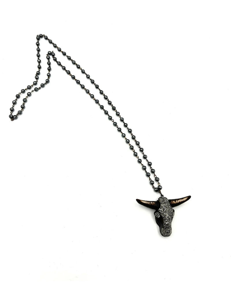 Crystal Steer Head Necklace-Necklaces-Jennifer Ponson-Black Hematite-taninitrio