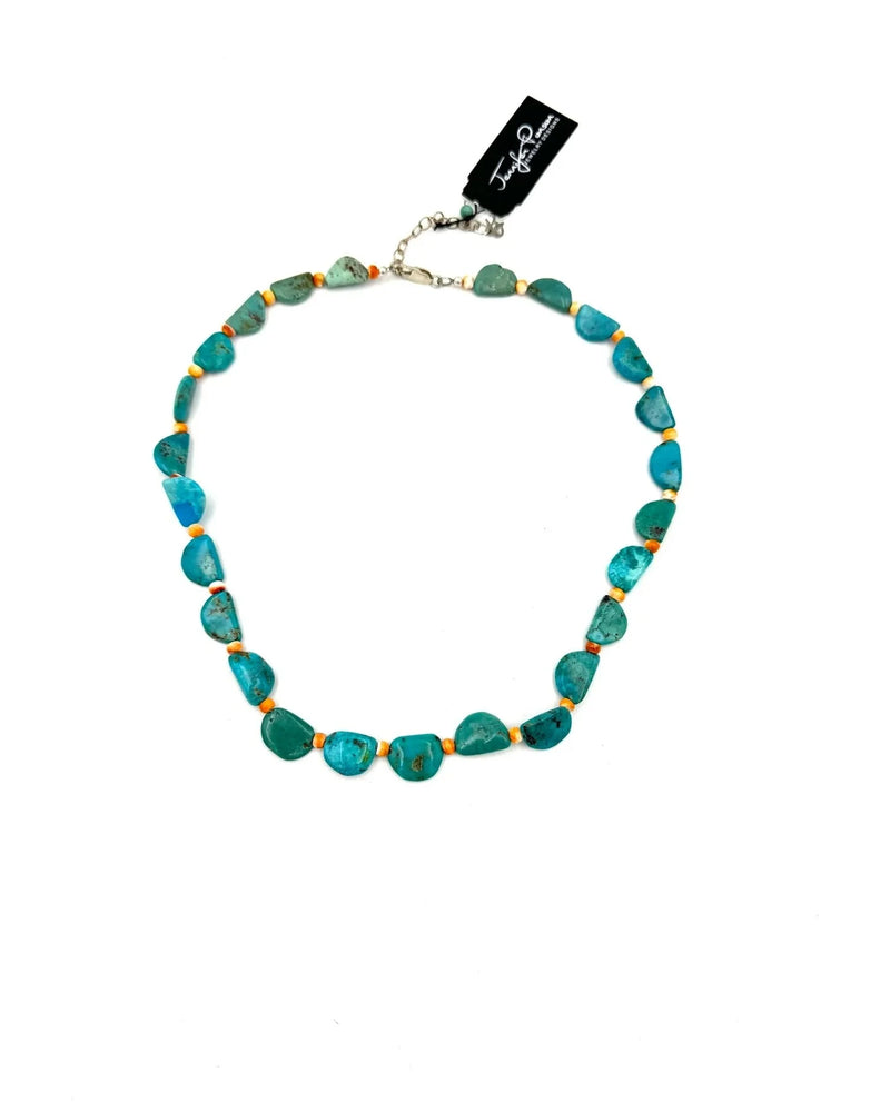 Half Disc Turquoise and Spiny Oyster Necklace-Necklaces-Jennifer Ponson-taninitrio