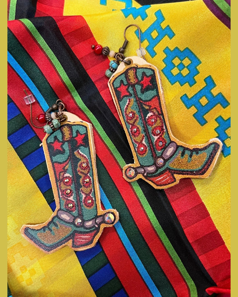 Buckaroo Boots Leather Earrings-Earrings-XOXO ART & CO-taninitrio