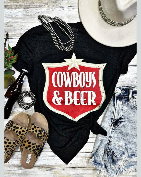 Cowboys & Beer Tee-Shirts & Tops-Texas True Threads-Small-Black-taninitrio