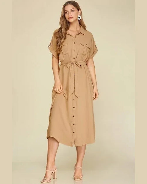 Drop Shoulder Button Down Dress-dress-She+Sky-Small-Taupe-taninitrio