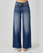 Mid Rise Crossover Wide Leg Jeans-Jeans-Risen Jeans-1-Dark-taninitrio