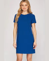 Short Sleeve Heavy Knit Shift Dress-Dresses-She + Sky-Small-Royal Blue-taninitrio