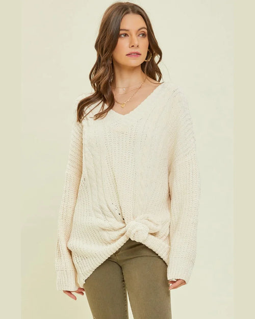 Oversized Chenille Criss Cross Sweater-Sweaters-Heyson-Small-Cream-taninitrio