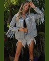 Star Distressed Fringe Denim Jacket-Coats & Jackets-Blue Buttercup-Small-Denim Blue-taninitrio