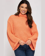 Wide Sleeve Mock Neck Sweater-Sweaters-She+Sky-Small-Coral-taninitrio