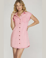 Button Down Shirt Dress with Pockets-dress-She + Sky-Small-Pink-taninitrio