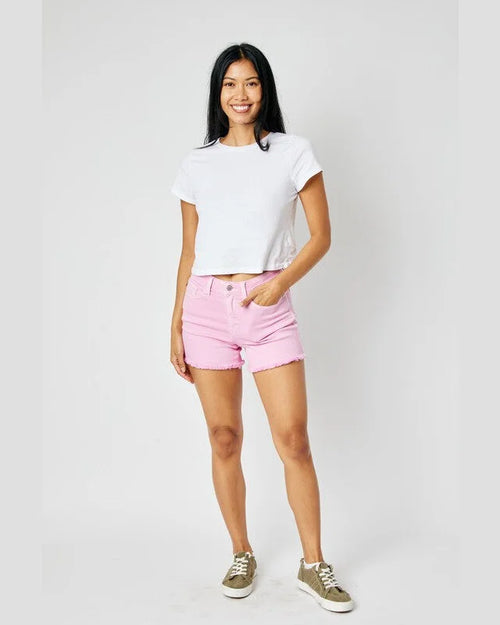 Mid-Rise Dyed Fray Hem Shorts-bottoms-Judy Blue-Small-taninitrio