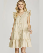 Ruffle Sleeve Tiered Button Down Wash Twill Dress-Dresses-She + Sky-Small-Ecru-taninitrio