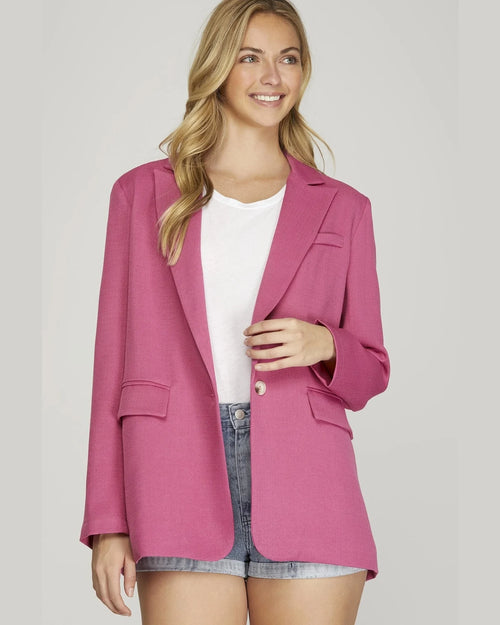 Single Breasted Woven Blazer-Blazer-She + Sky-Small-Hot Pink-taninitrio