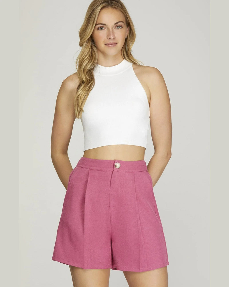 Elastic Waist Woven Bermuda Shorts-shorts-She+Sky-Small-Hot Pink-taninitrio