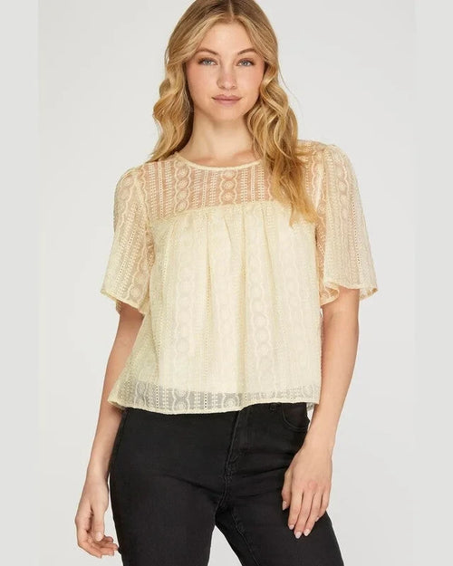 Flutter Sleeve Woven Lace Top-Shirts & Tops-She+Sky-Small-Cream-taninitrio