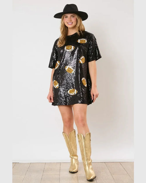 All Over Football Sequin Dress-Dresses-Fantastic Fawn-Black-Small-taninitrio