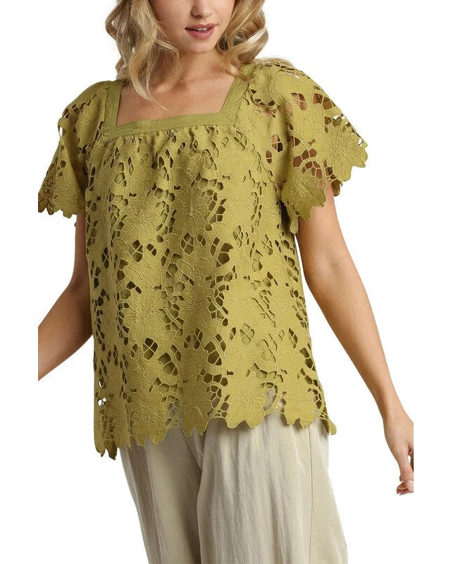 Floral Lace Top-Top-Umgee-Avocado-Small-taninitrio