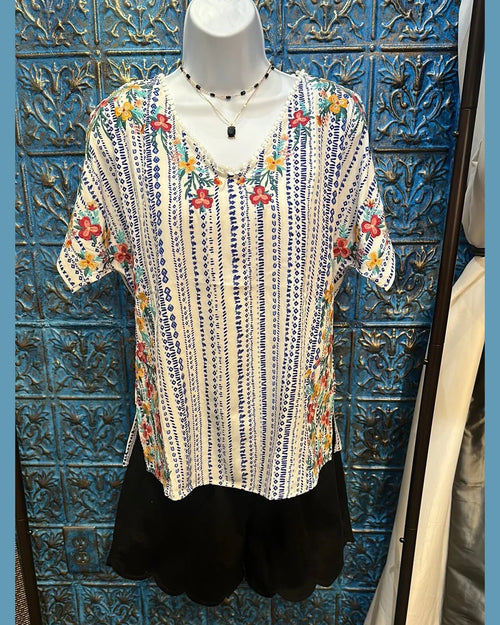 Floral Embroidered Top-Shirts & Tops-Andree by Unit-Small-Ivory Blue-taninitrio