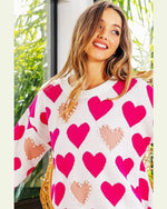 Hearts and Pearls Sweater-Sweaters-BiBi-Small-Fuchsia/Blush Multi-taninitrio