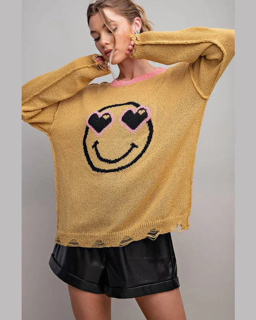 Smiley Face Knitted Sweater-Sweaters-taninitrio-Small-Kiwi-taninitrio