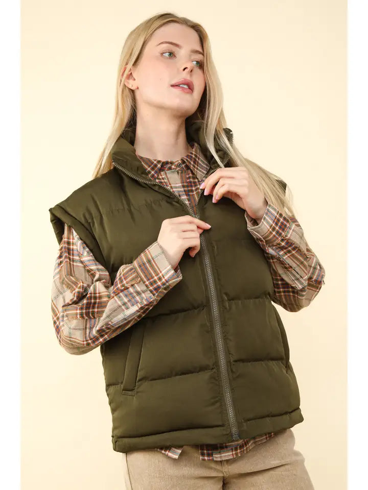 Casual Puffer Vest-Vests-Very J-Olive-Small-taninitrio