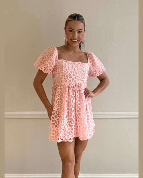 3 D Mesh Flower Dress-Dresses-She + Sky-Small-Pink-taninitrio