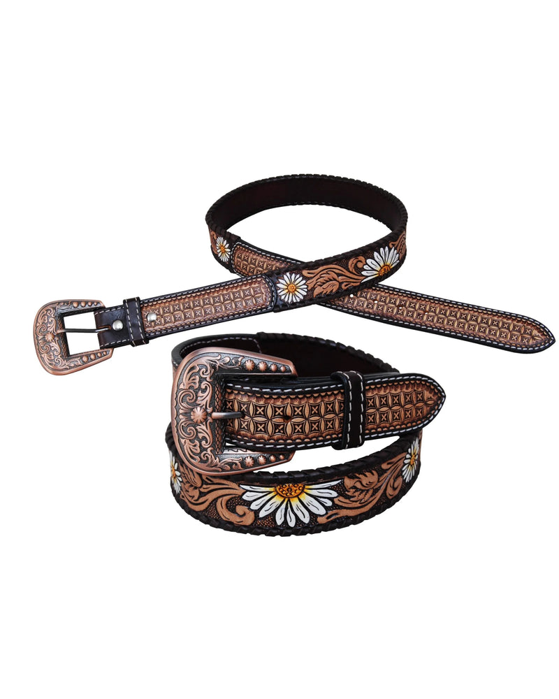 Painted Daisy Tooled Belt-belts-Rafter T Ranch Company-SM-32"-taninitrio