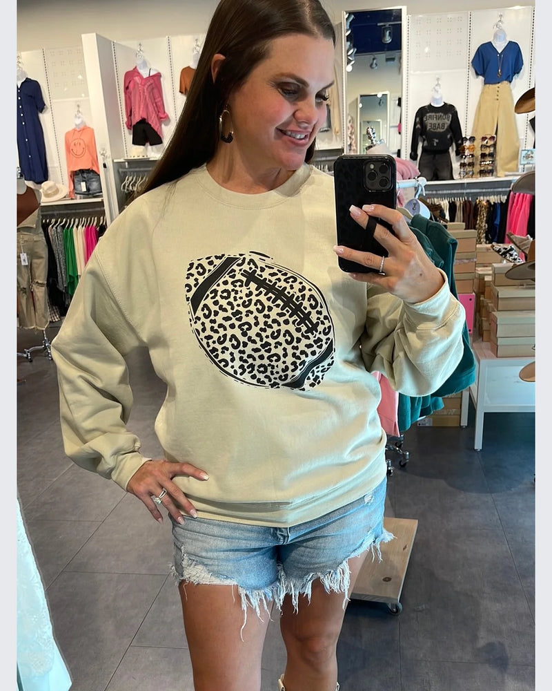 Leopard Football Sweatshirt-Sweatshirt-D&E Tees-Small-Sand-taninitrio