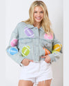 Football Embroidered Denim Jacket-Jackets-Peach Love California-Lt Denim-Small-taninitrio