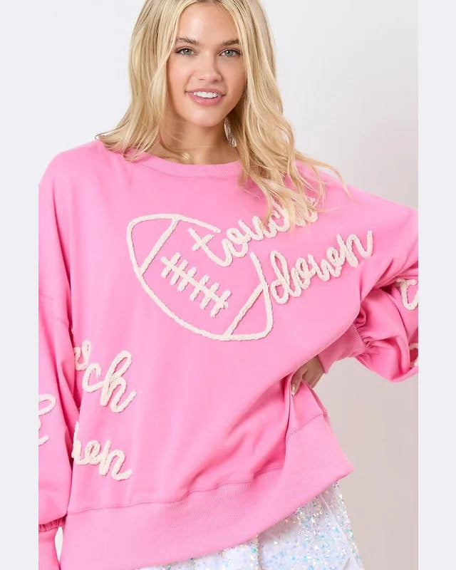 Touchdown Embroidered Sweatshirt-Sweatshirt-Peach Love California-Pink-Small-taninitrio