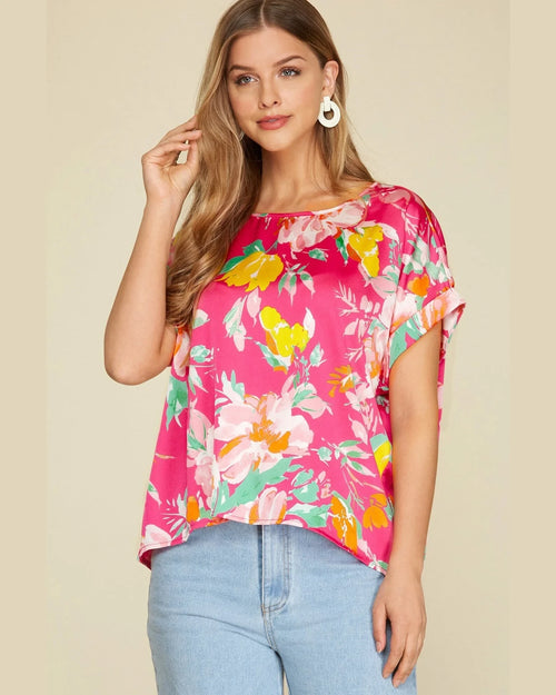 Drop Shoulder Boat Neck Top-Shirts & Tops-She+Sky-Small-Hot Pink-taninitrio