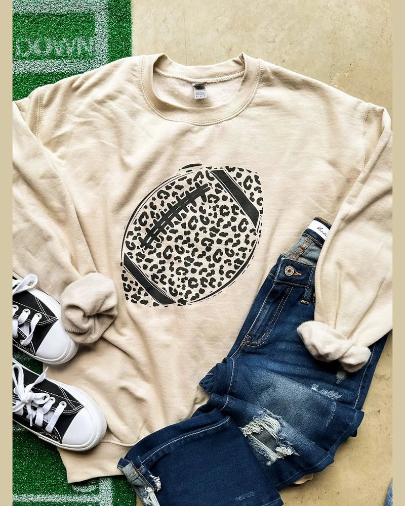 Leopard Football Sweatshirt-Sweatshirt-D&E Tees-Small-Sand-taninitrio