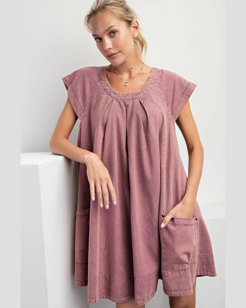 Stone Washed Denim Swing Dress-Dresses-Easel-Small-Mauve-taninitrio