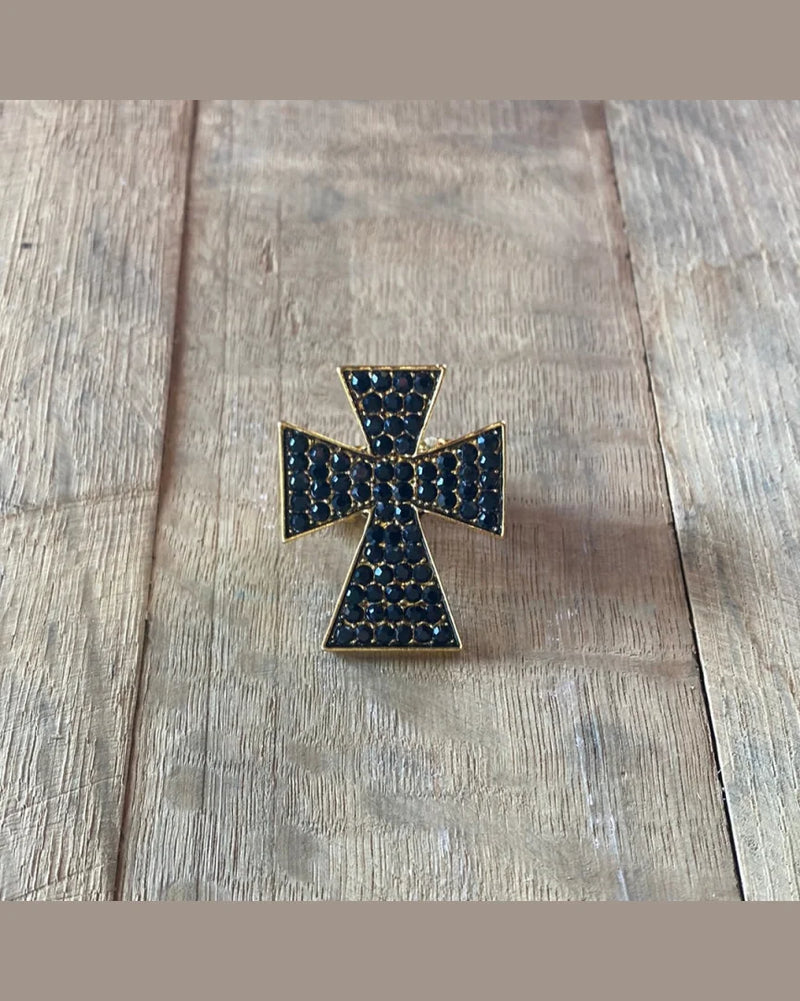 Black Gem Cross Ring-Rings-Lost and Found Trading Company-taninitrio